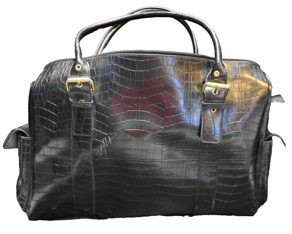 Bueno Black Moc Croc Vegan Faux Leather Duffle Overnight Carryon Bag