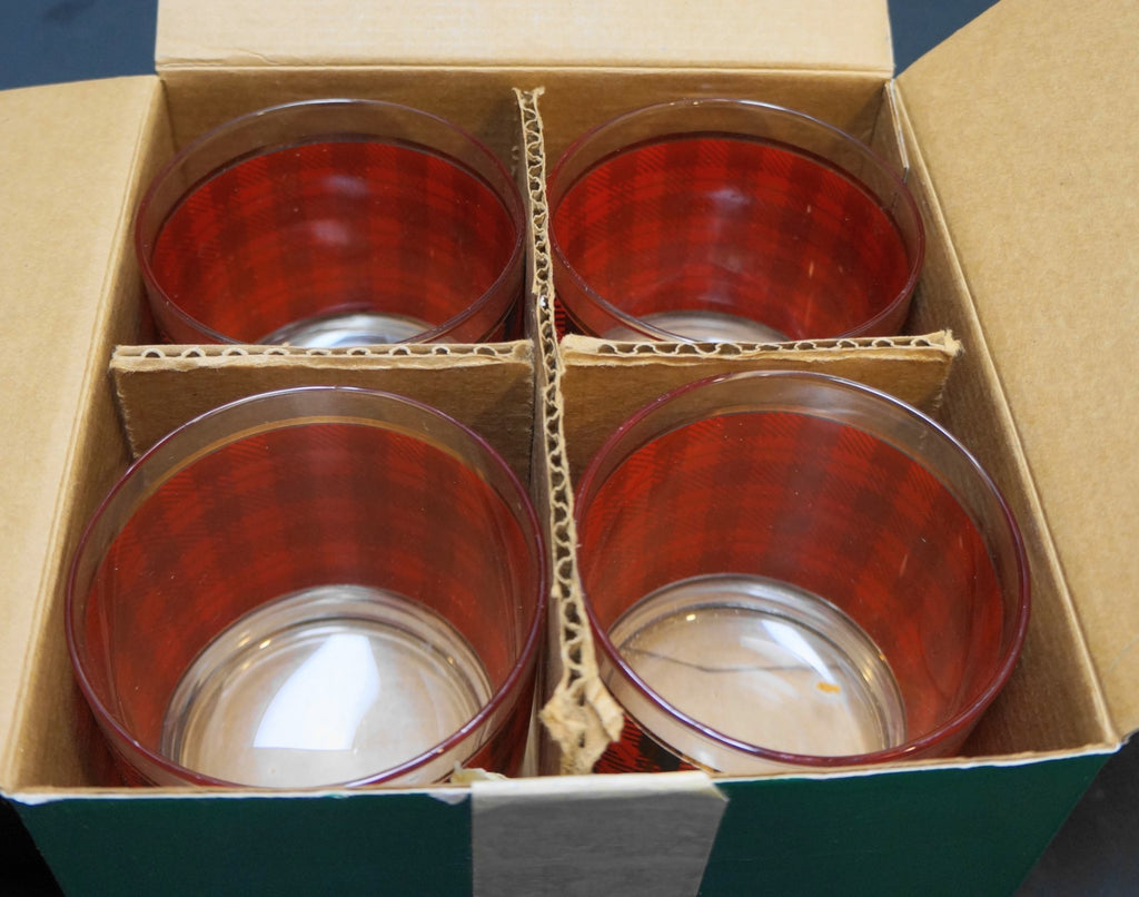 Scottish Plaid Whiskey Rocks Tumblers Set of 4 New in Box Crowning Touch