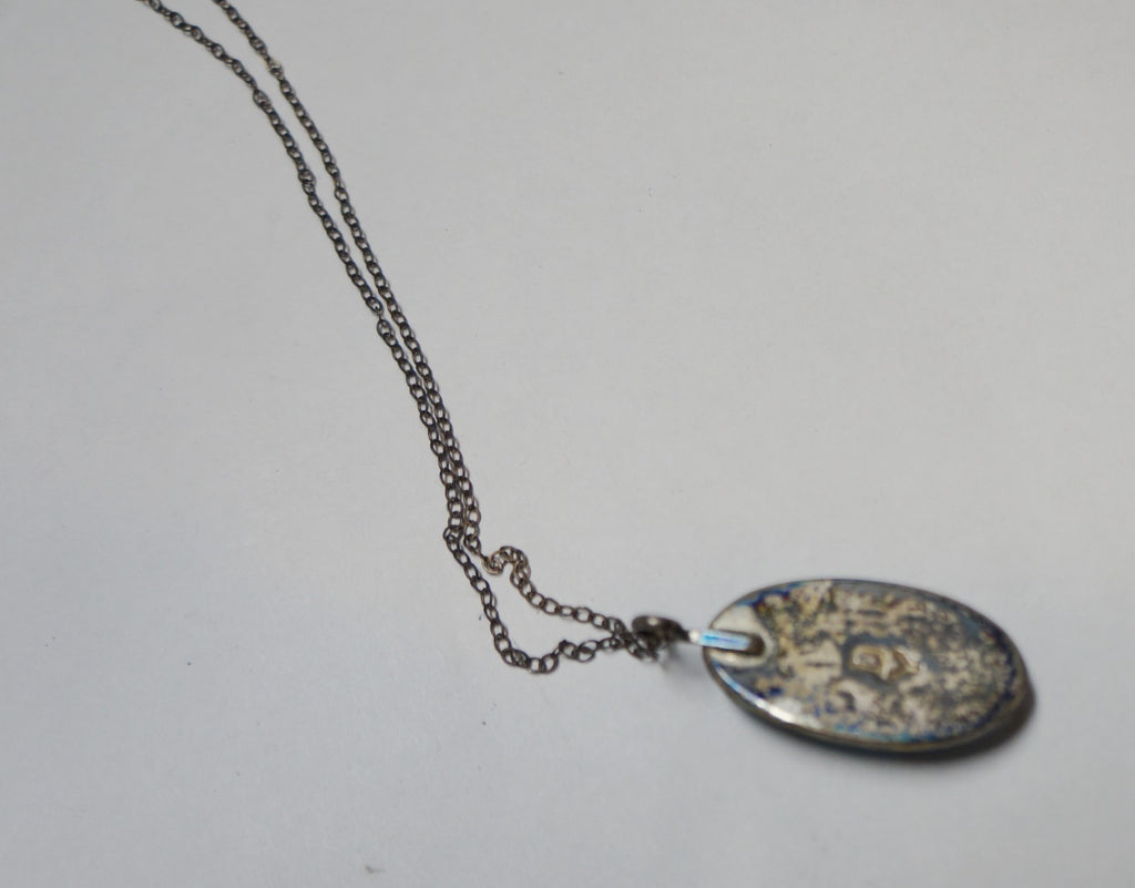 Turquoise Inlay Oval Pendant Necklace Sterling Silver Signed DY Southwestern