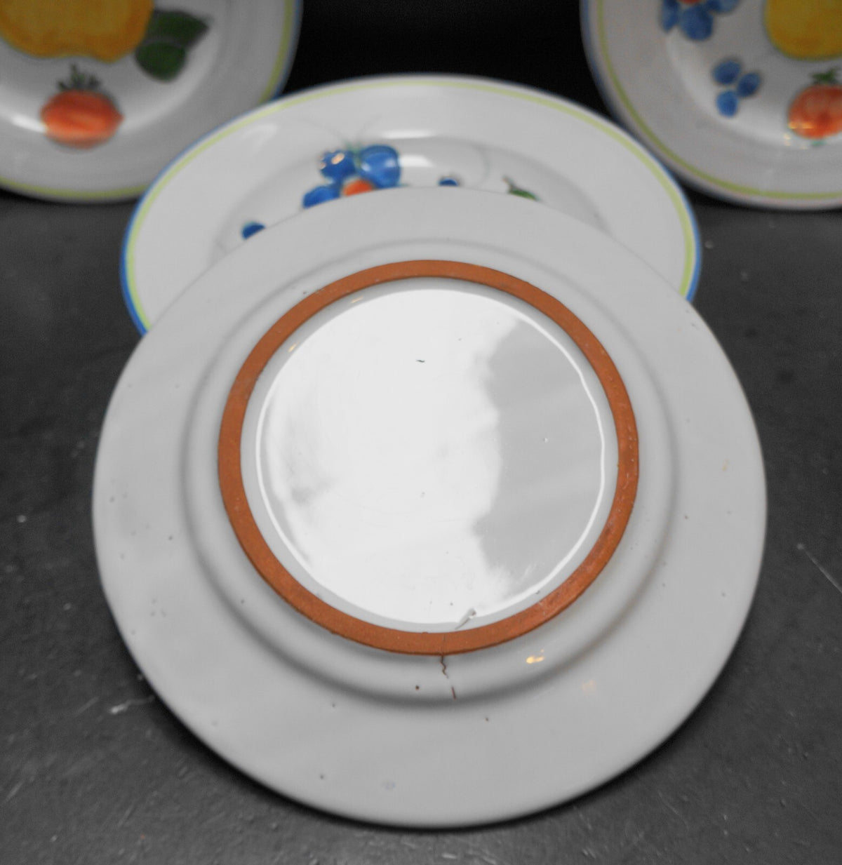 Himark Portugal Hand Painted Fruit Flowers Salad Plates Terra Cotta