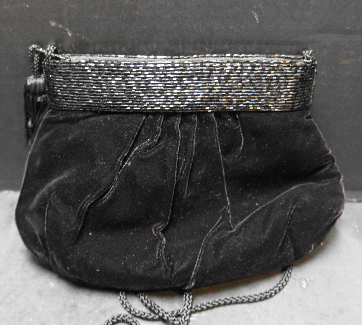 La Regale Black Velvet Beaded Top Evening Bag Purse