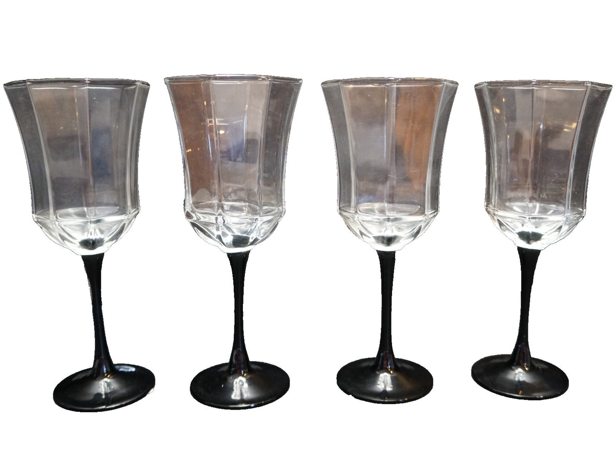 Arcoroc Octime Black Stem Clear Bowl Water Goblets Set of 4