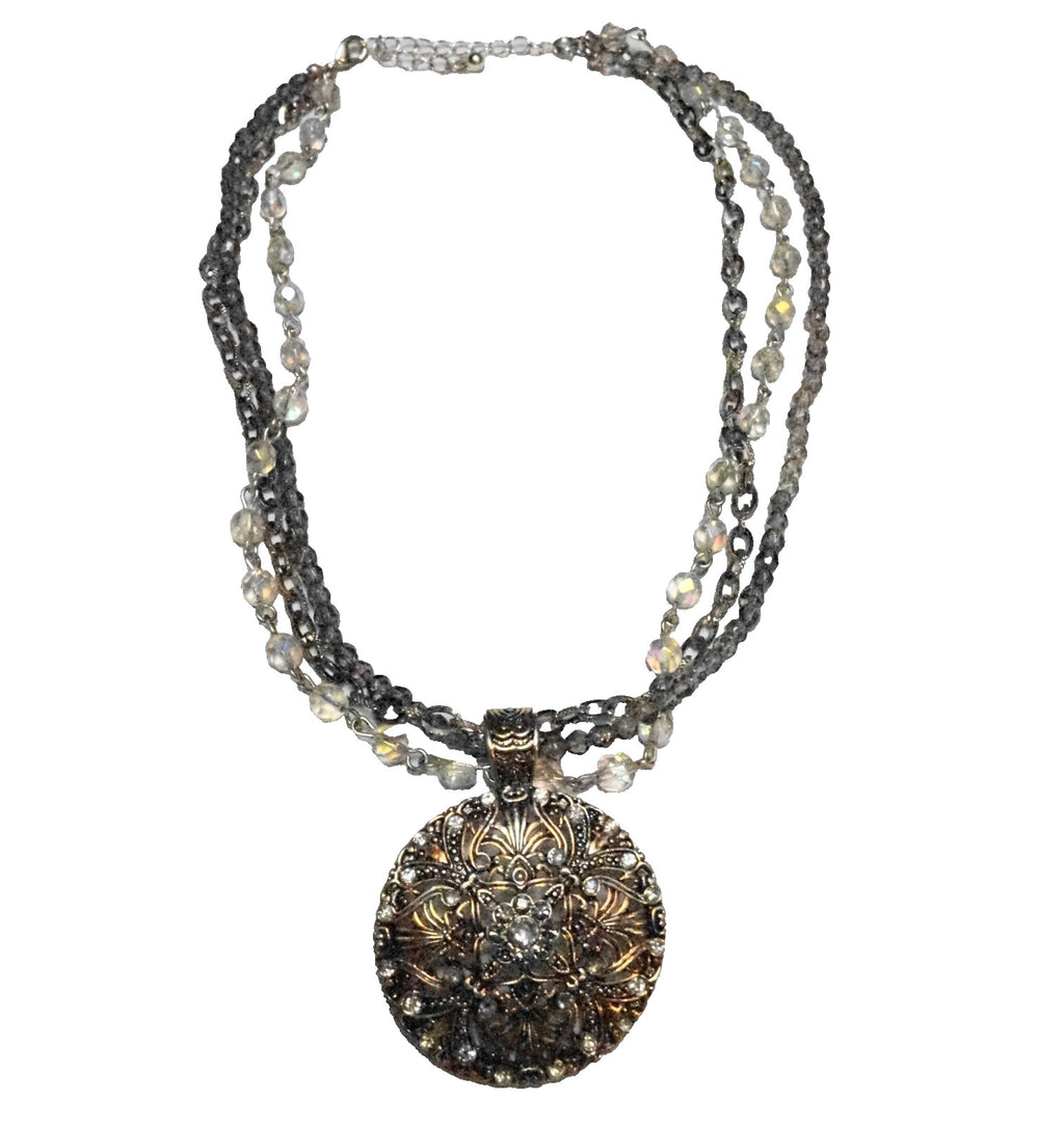 Avon Triple Strand Medallion Pendant Necklace