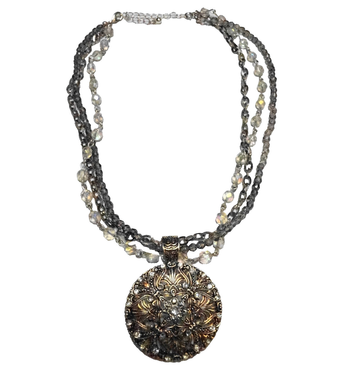 Avon Triple Strand Medallion Pendant Necklace