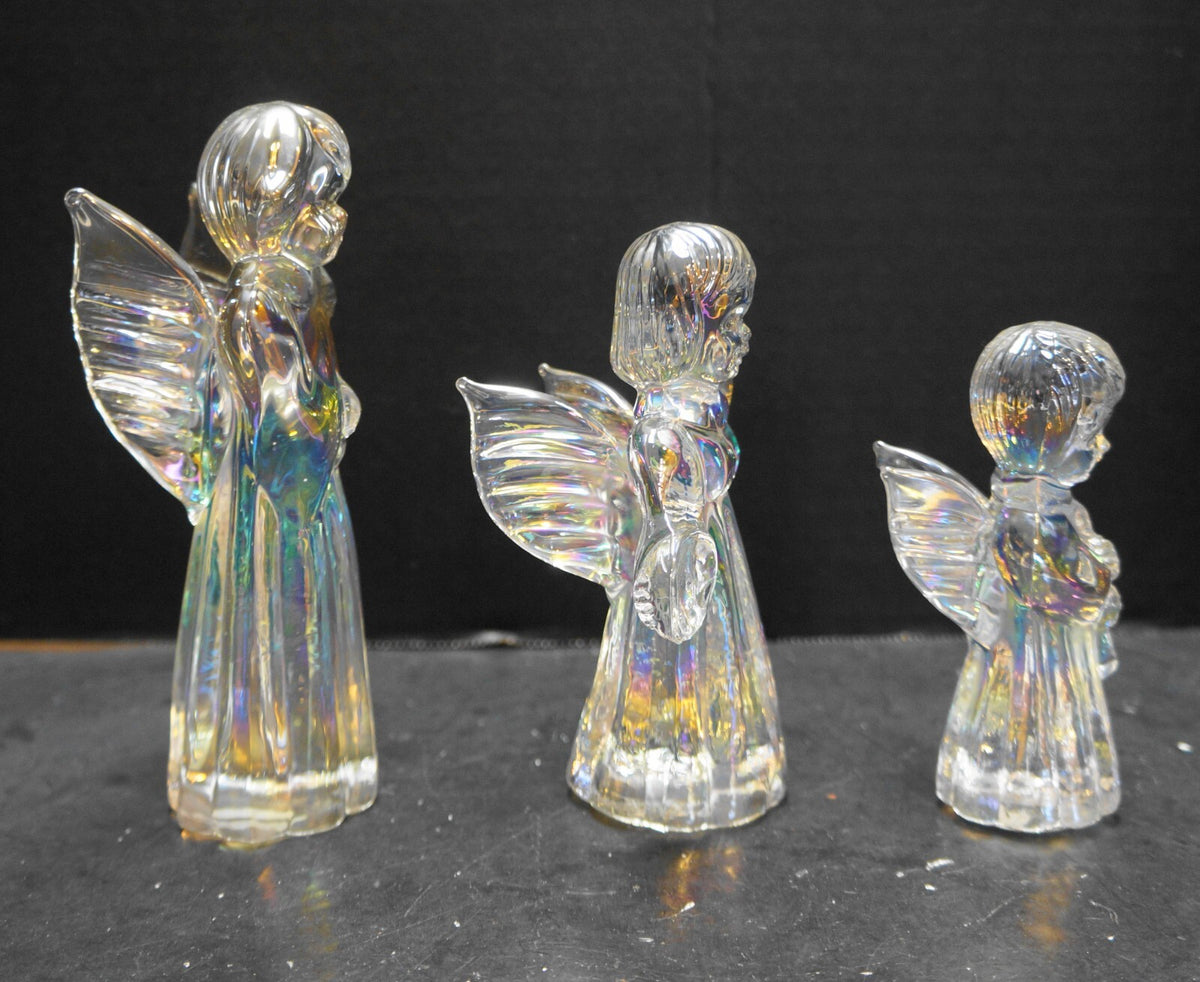 SIlvestri Iridescent Glass Angels Musical Instruments Trio Figurines Tawian