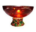 Teleflora Christmas Red Glass Bowl Enamel Holly Pedestal Base