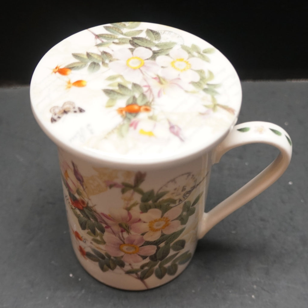 Kent Pottery Floral Butterflies Botanical Paris Postcard Porcelain Mug Lid Set