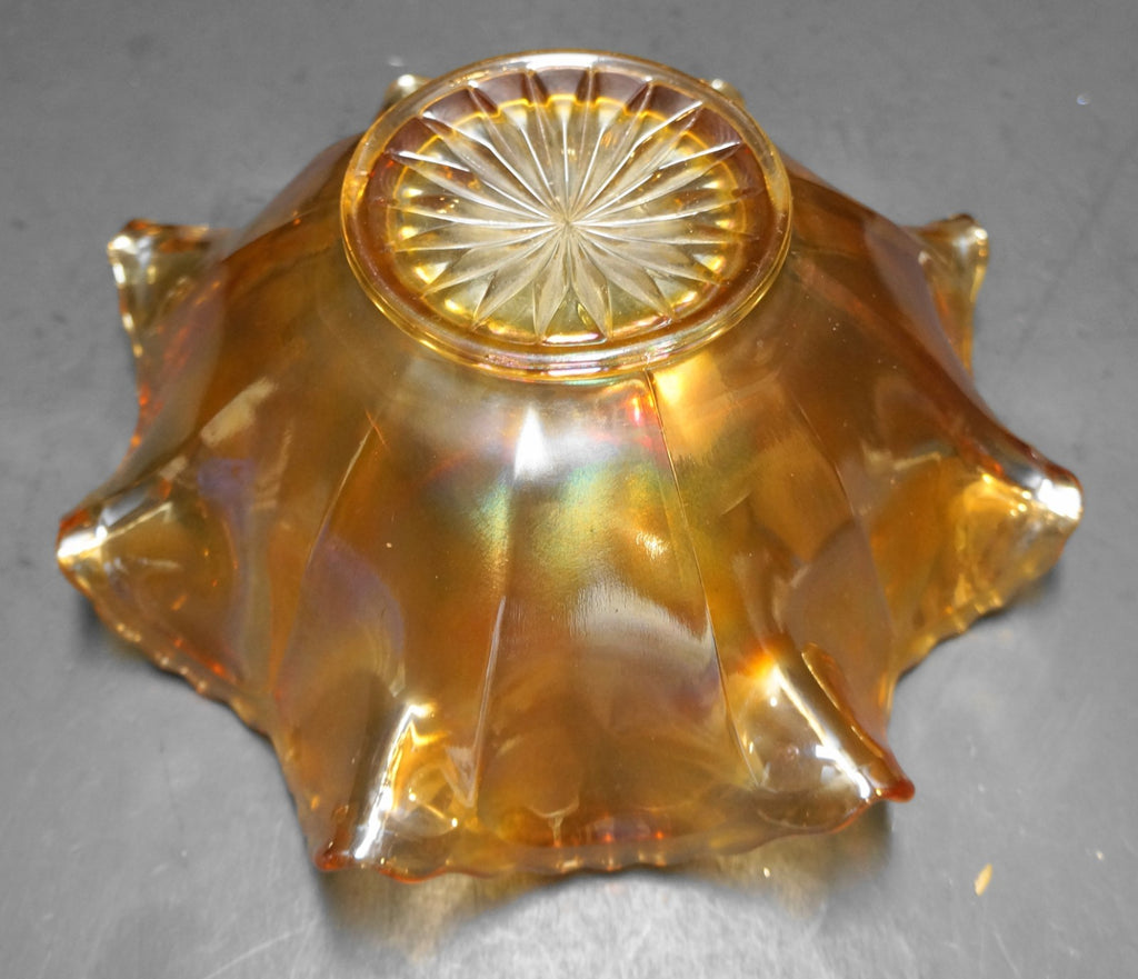 Imperial Glass Marigold Carnival Glass Plain Jane Ruffled Paneled Bowl 9 IN