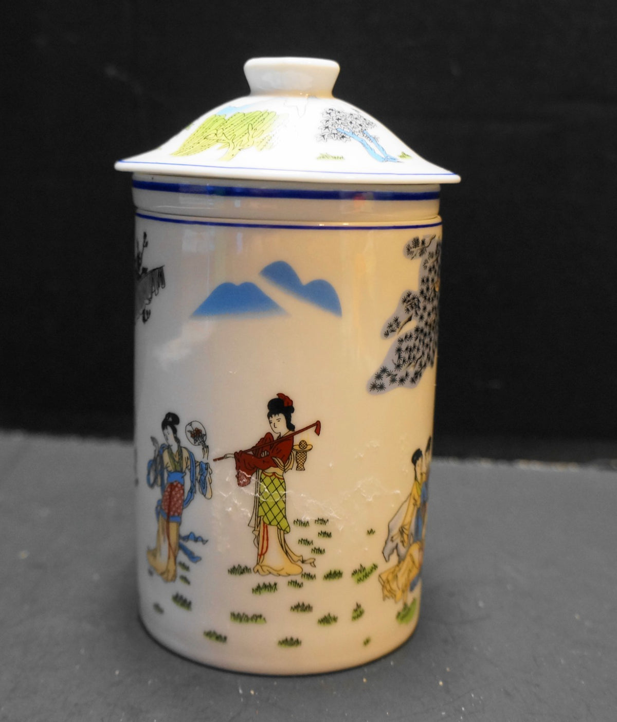 Chinese Porcelain Ladies Tree Tea Infuser Mug Lid 3 Pieces Yu Tai