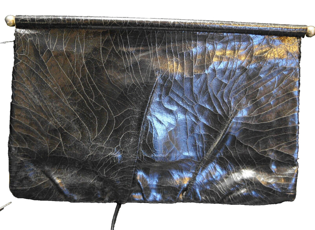 Black Crackle Leather Convertible Clutch Purse Vintage