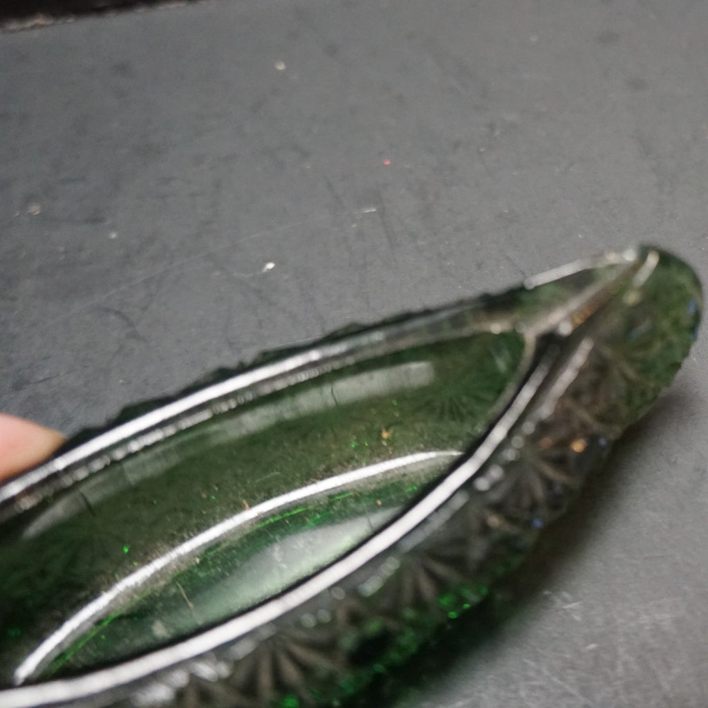 SOLD Emerald Green Daisy & Button Glass Canoe