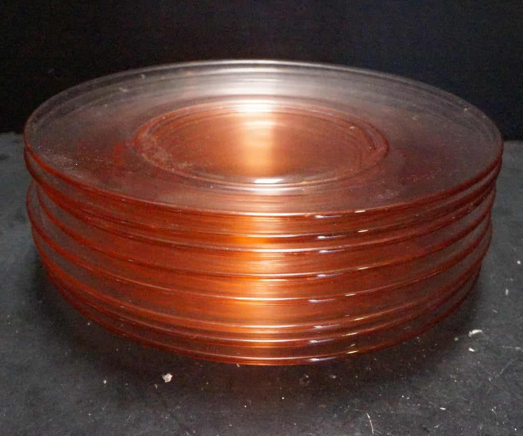 Pink Glass 8 1/8" Luncheon Plates Set of 7 Blown Glass