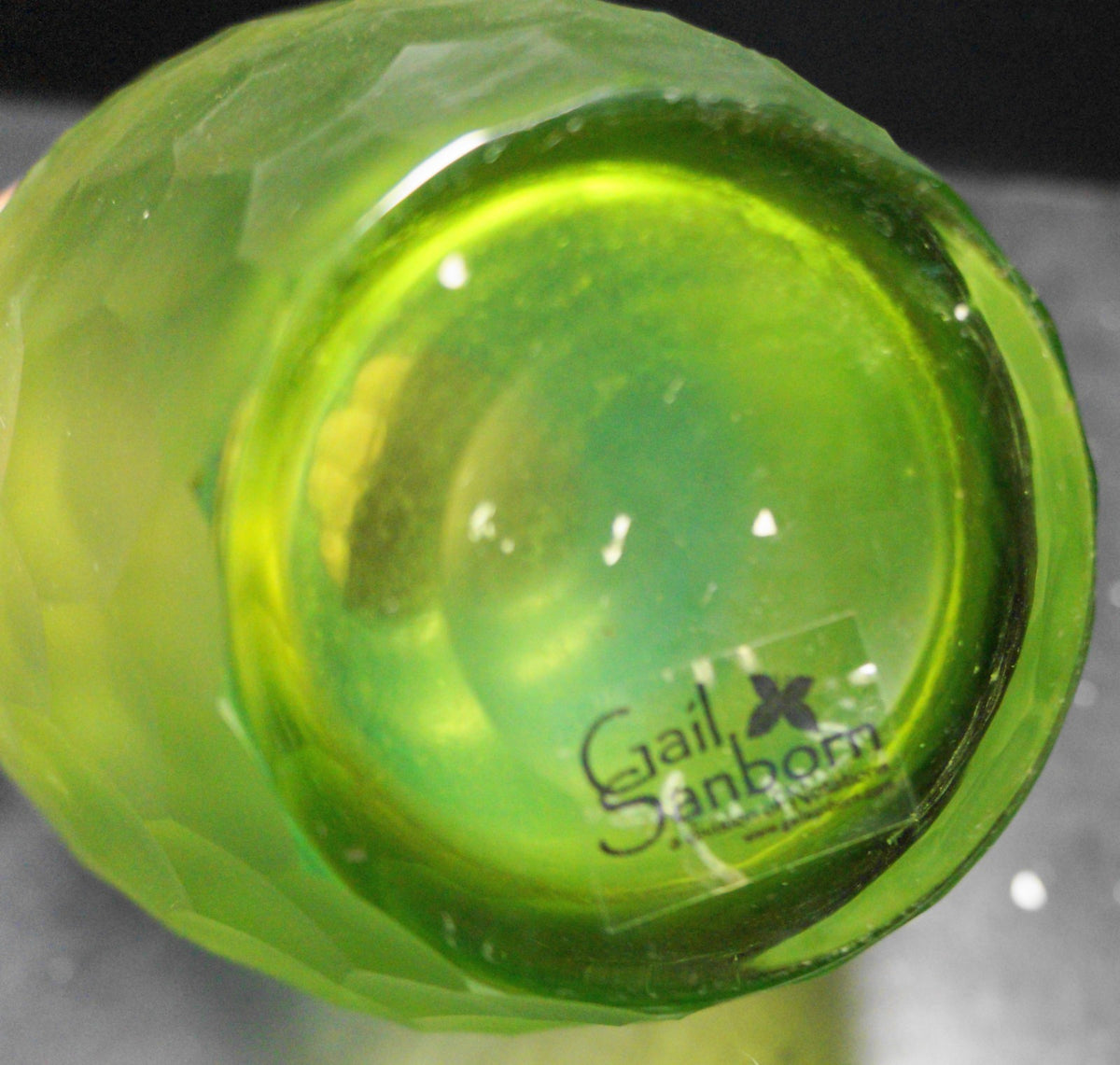 Gail Sanborn Notations Green Blue Honeycomb Art Glass Vase