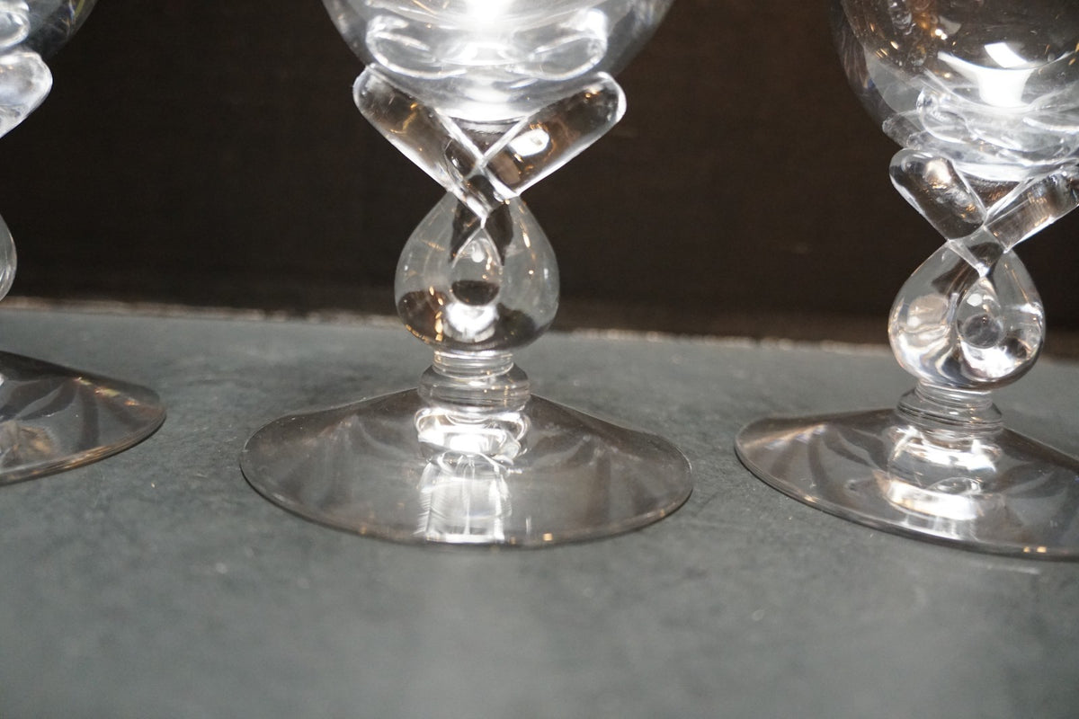Blown Glass Twist Loop Stem Water Goblets Set of 3