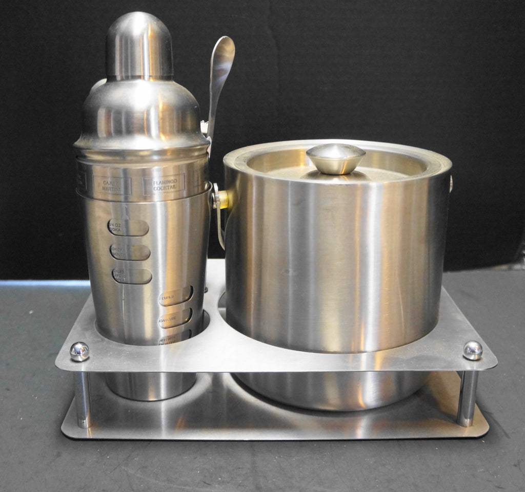 Stainless Steel Cocktail Bar Set 6 Pieces Ice Bucket Shaker Shot Tongs Tray