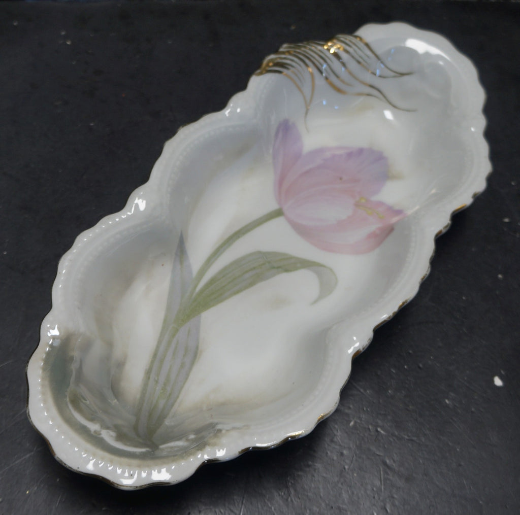 C.A. Lehmann & Son Leuchtenberg Germany Celery Dish Pink Tulip
