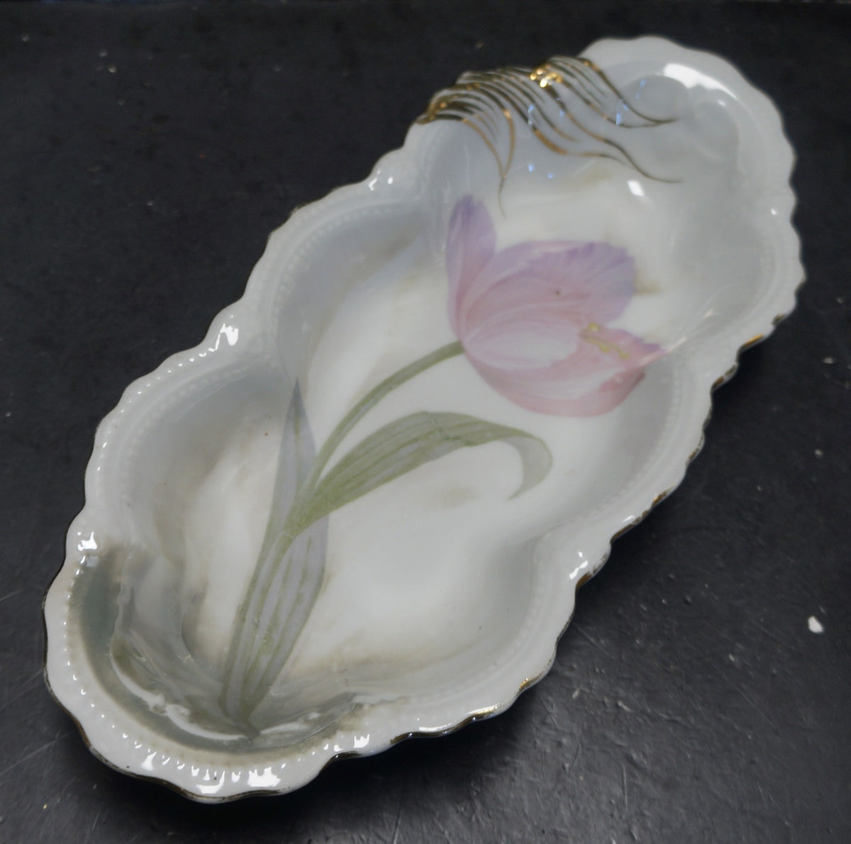 C.A. Lehmann & Son Leuchtenberg Germany Celery Dish Pink Tulip