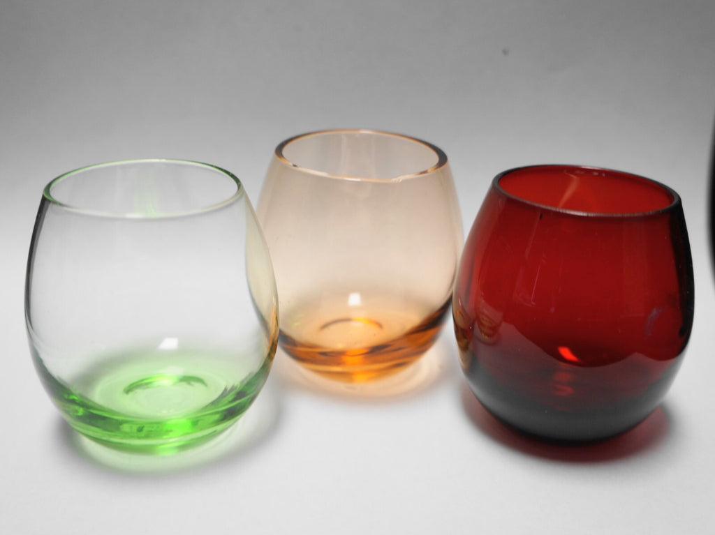 Jewel Tone Glass Mini Roly Poly Cordial Cocktail Shot Glasses Set of 3