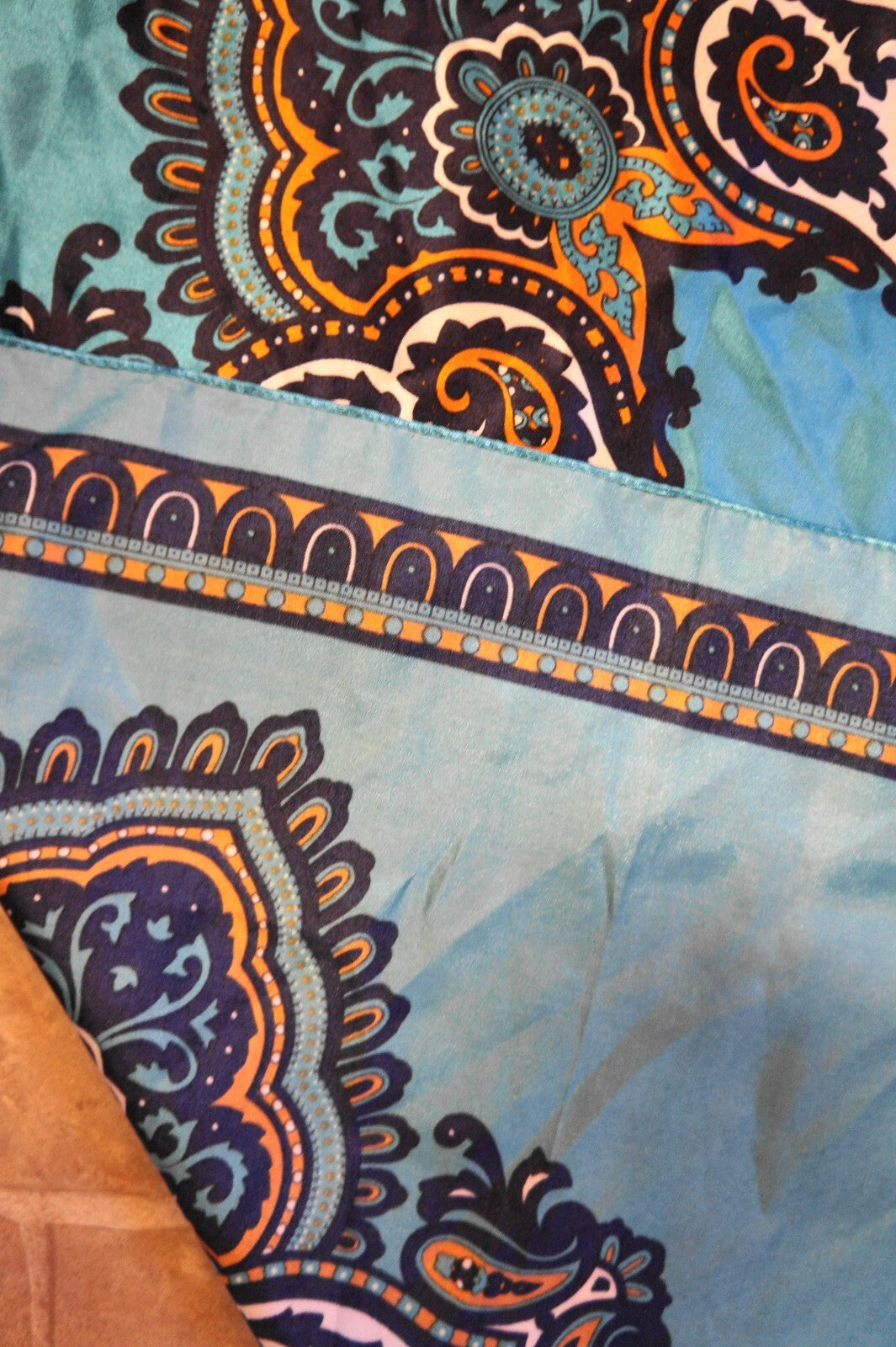 Corciova Teal 35 x 35 Scarf Silk Feel Polyester Moroccan Tile Medallion Print