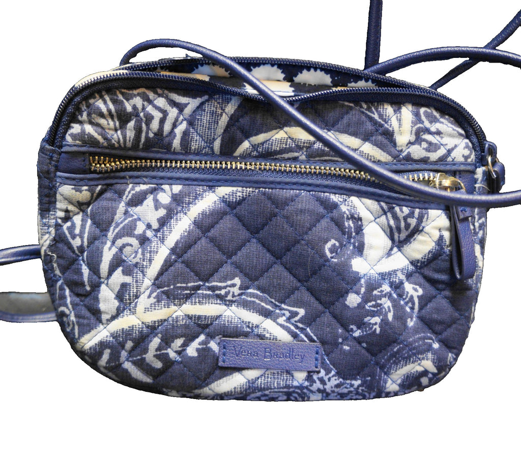 Vera Bradley Indio Pattern Indigo Deep Blue Small Crossbody Vinyl Skinny Strap