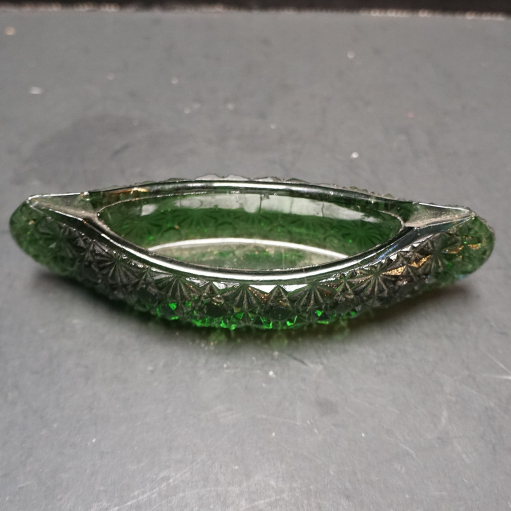 SOLD Emerald Green Daisy & Button Glass Canoe