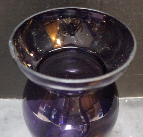 Amethyst Purple Art Glass Vase Clear Base Ground Rim