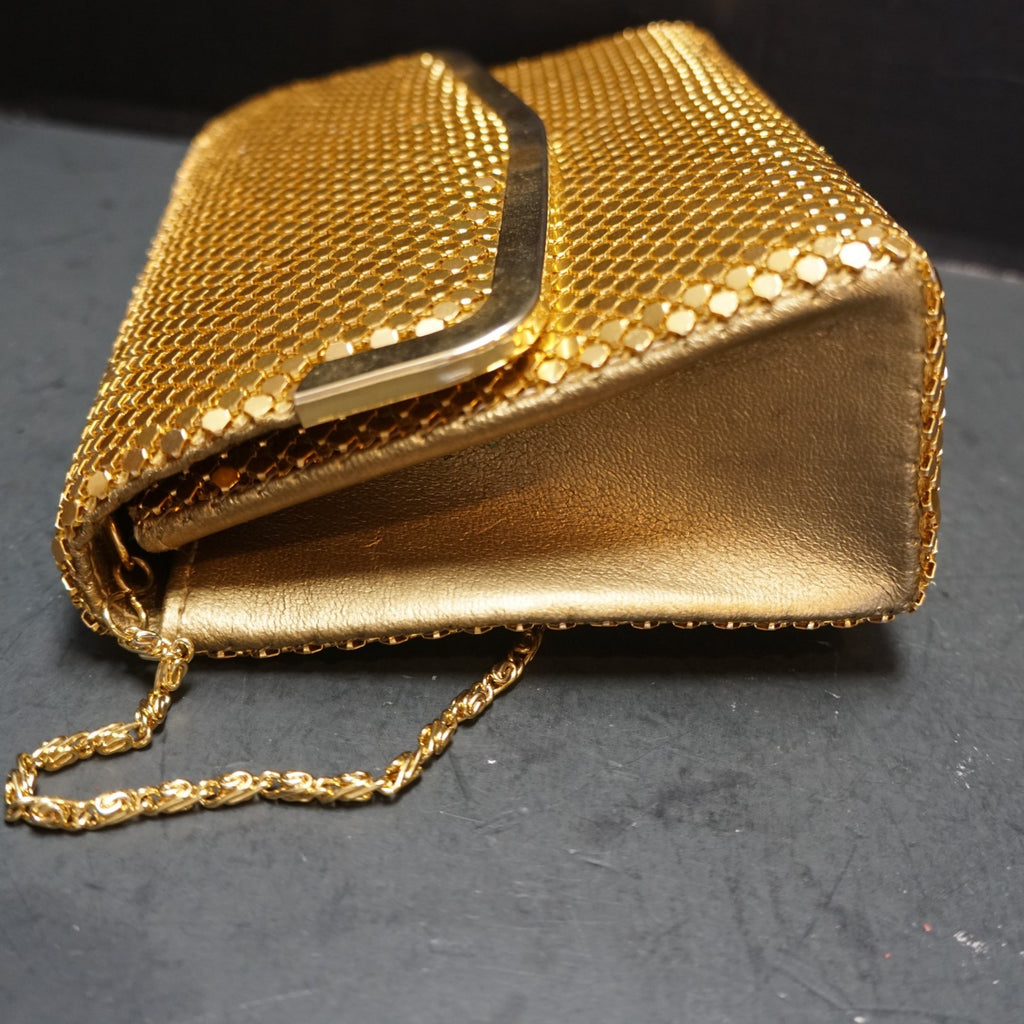 Gold Tone Metal Mesh Vintage Purse Shoulder Bag Clutch