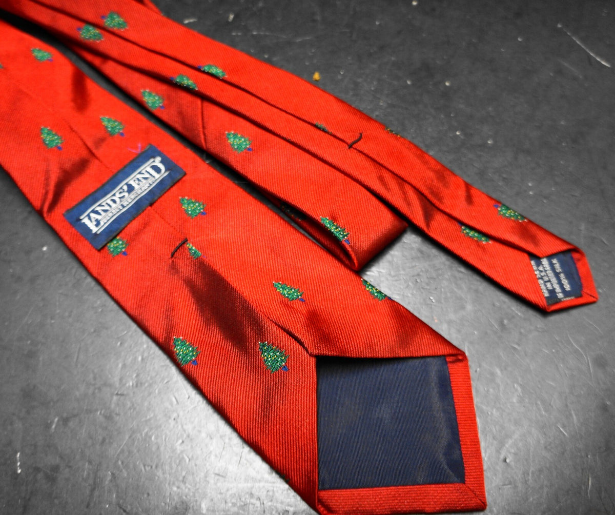 Land's End Direct Merchants Silk Christmas Tree Red Green Tie