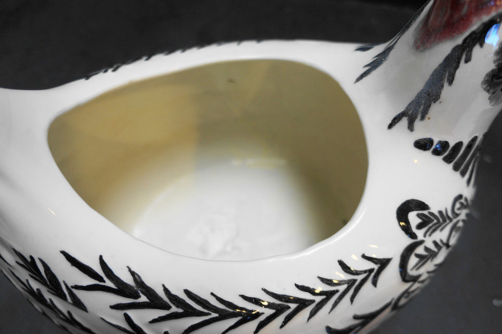 Chicken Hen Planter Hand Painted Black White Unsigned