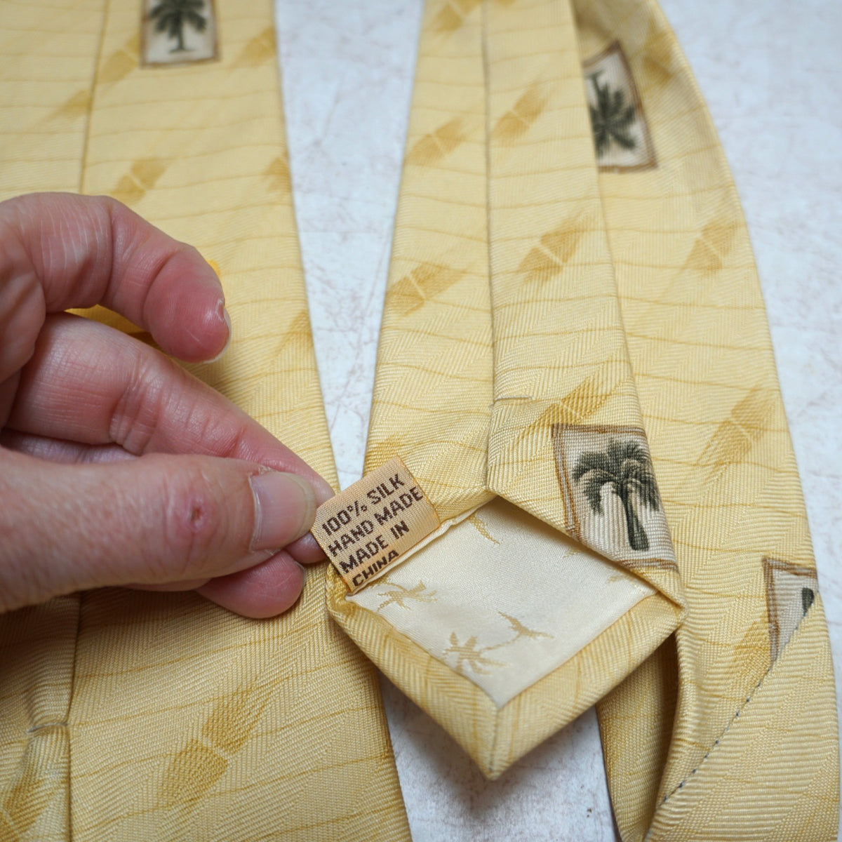 Tommy Bahama Yellow Light Gold Palm Tree Print Silk Tie