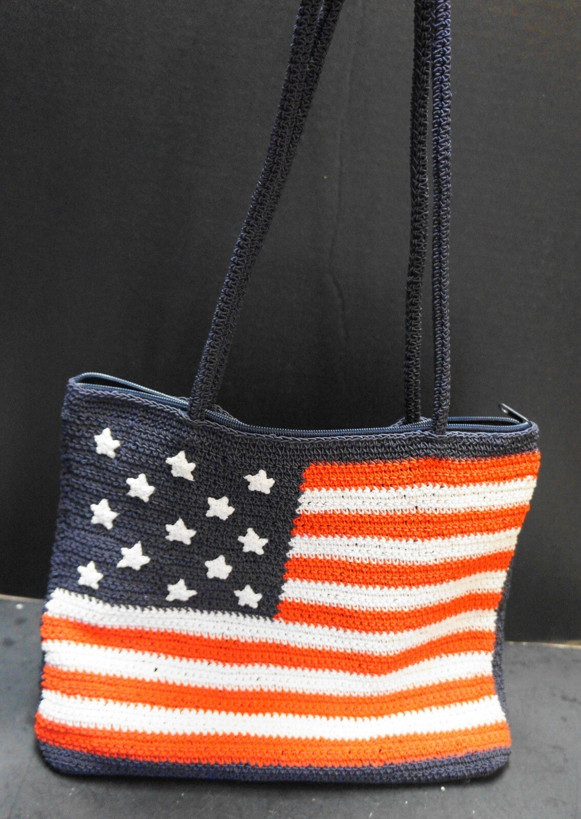 American Flag Purse Tote Red White Blue Crocheted