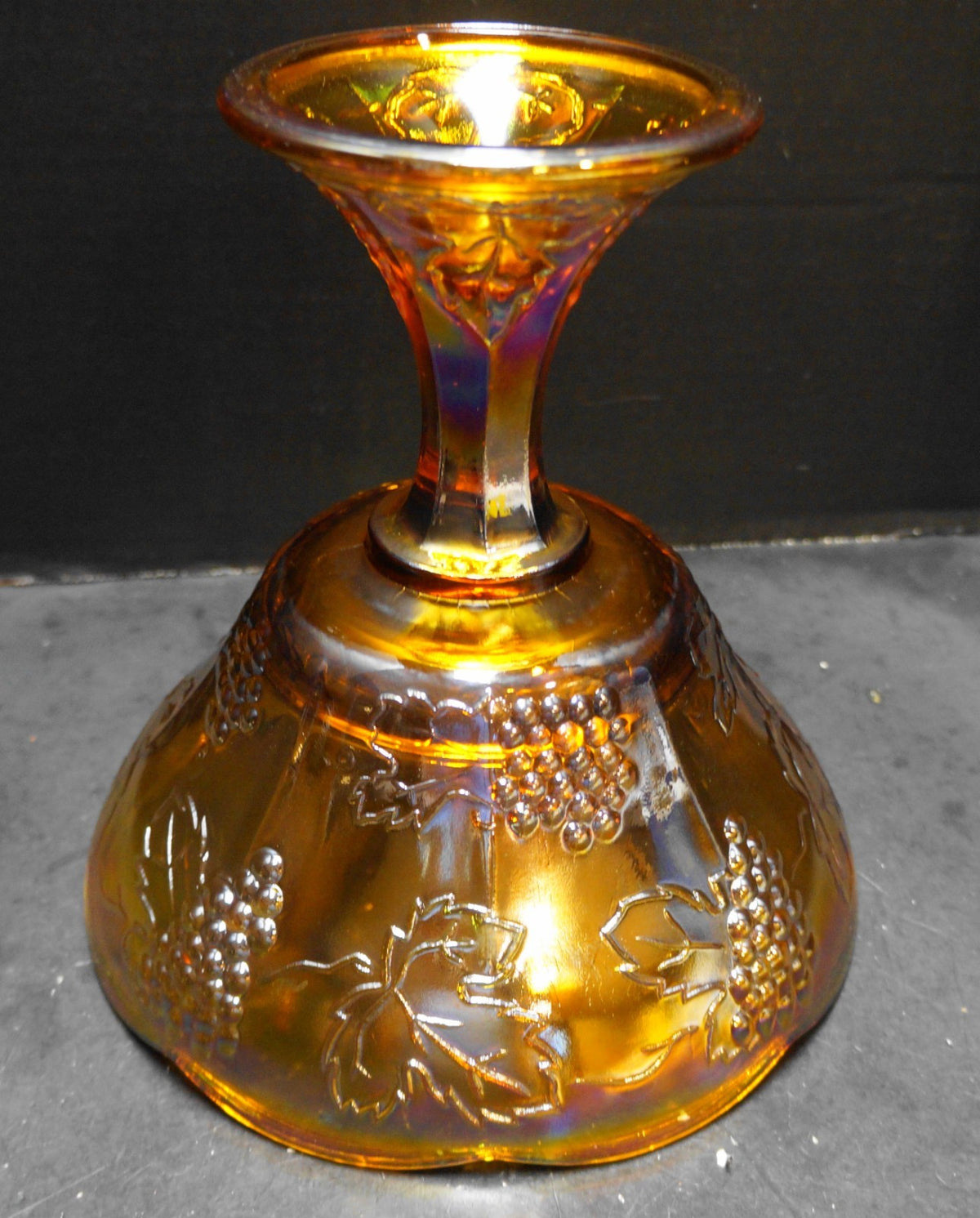Indiana Glass Harvest Grape Carnival Marigold Amber Round Compote