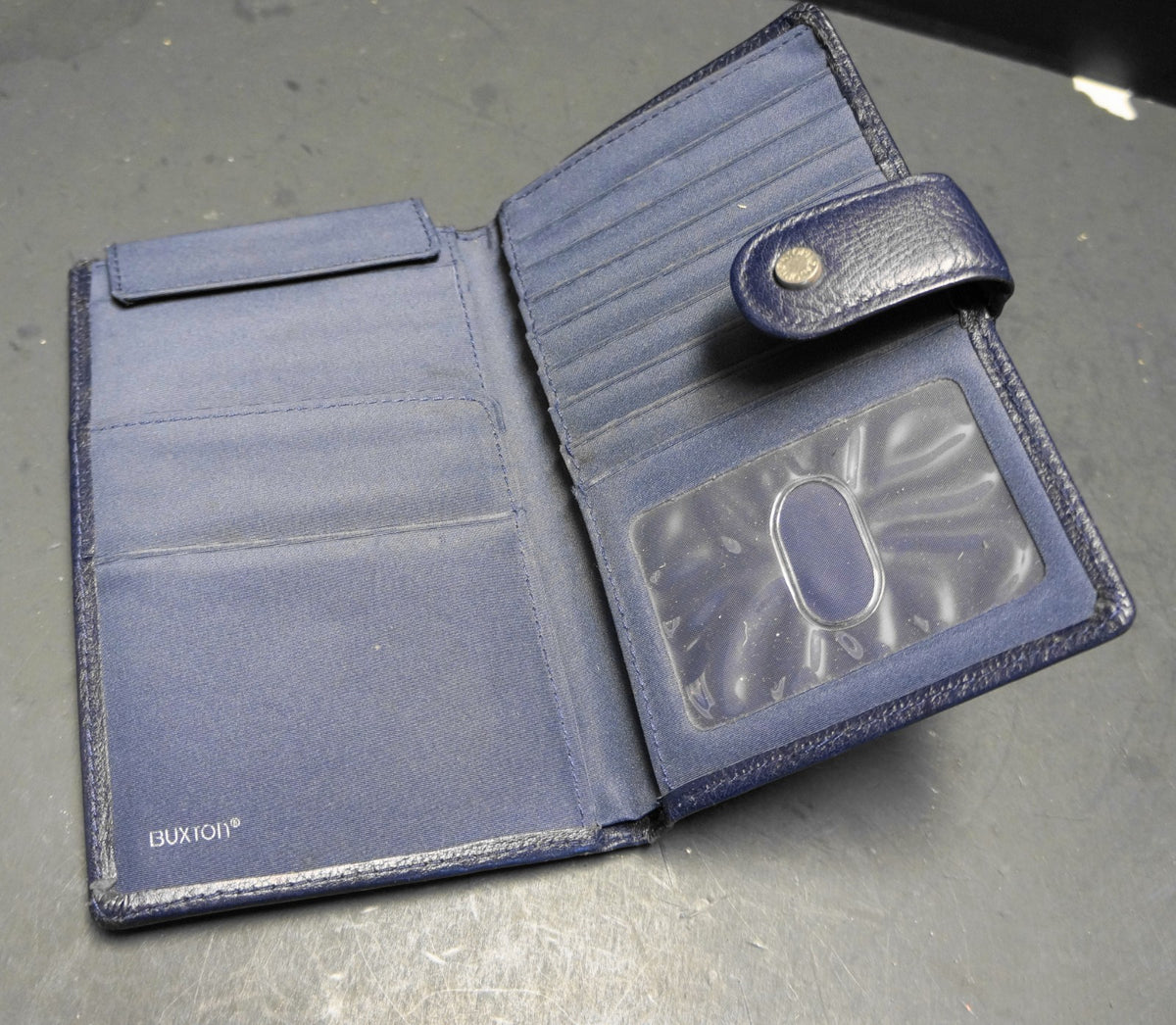 Buxton Options Navy Blue Leather Folding Billfold Wallet Clutch