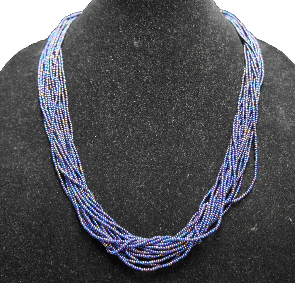 Peacock Midnight Blue Iridescent Seed Beads Multristrand Necklace India Pakistan