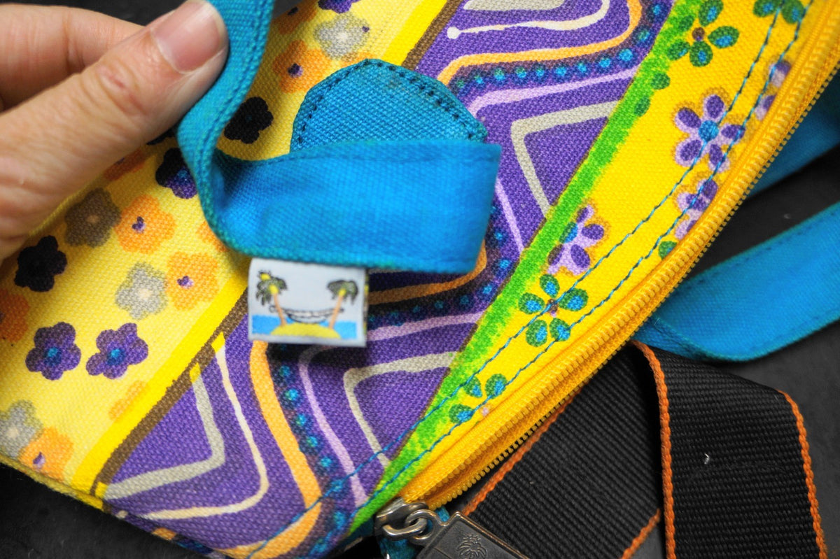 Sun 'n Sand Vintage Blue Yellow Purple Floral Print Canvas Handbag