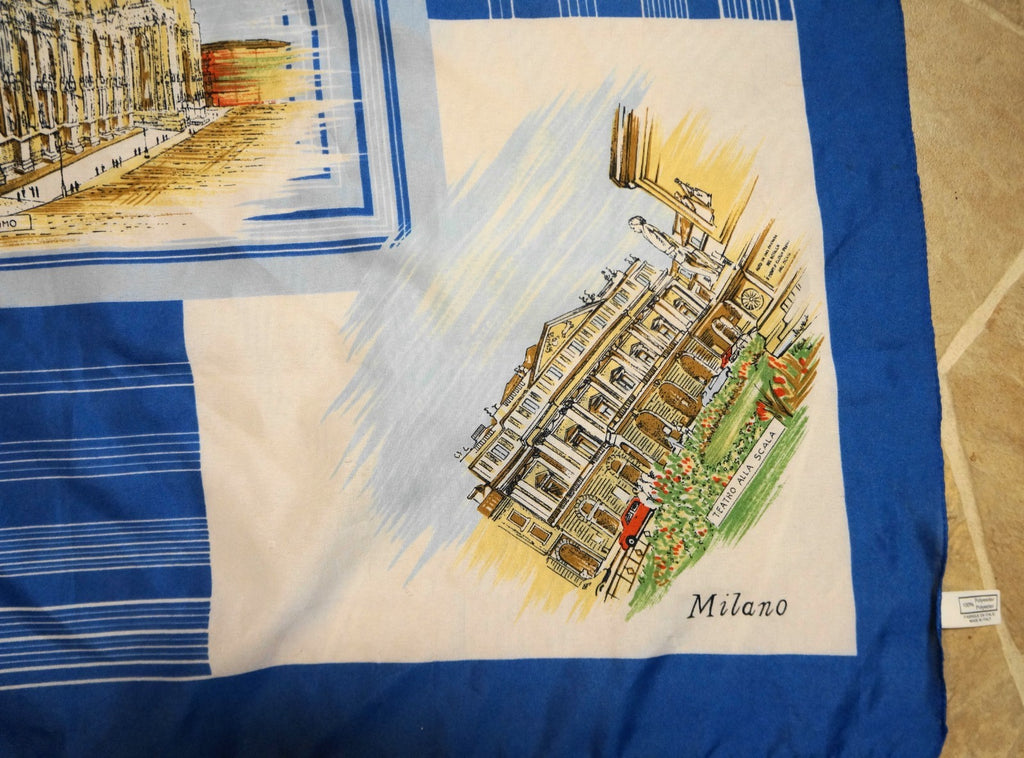 Italy Souvenir Scarf Tourism Scenes Blue and White Polyester