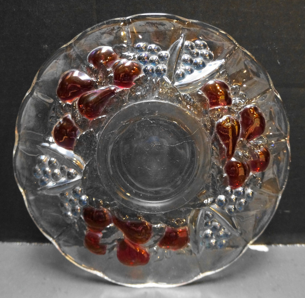 Indiana Glass Garland Banana Fruits Salad Plate Clear Stained Fruit Blue Grapes