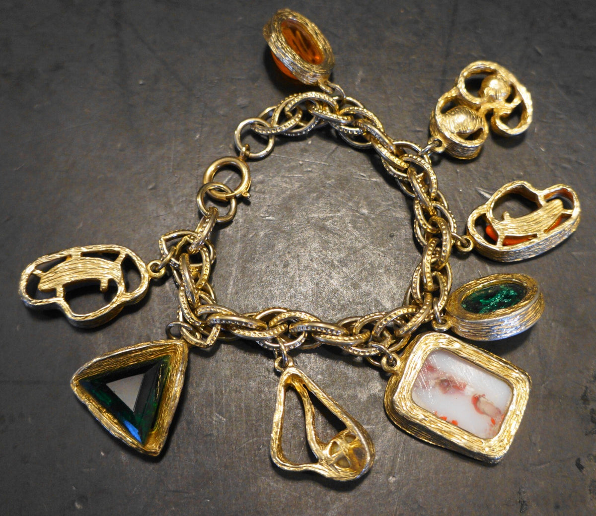 Victorian Revival Charm Bracelet Art Glass Watch Fob Style Charms