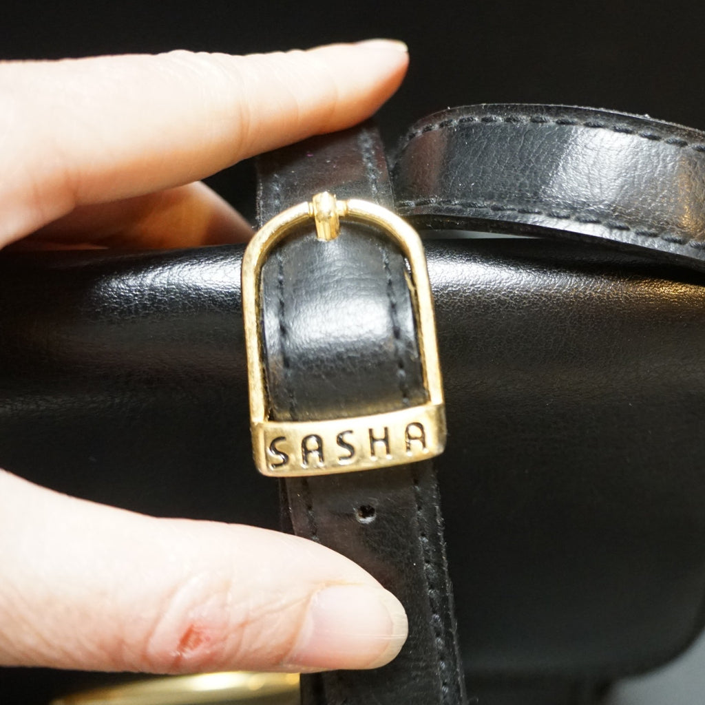 Sasha Black Leather Crossbody Purse Vintage 1990s