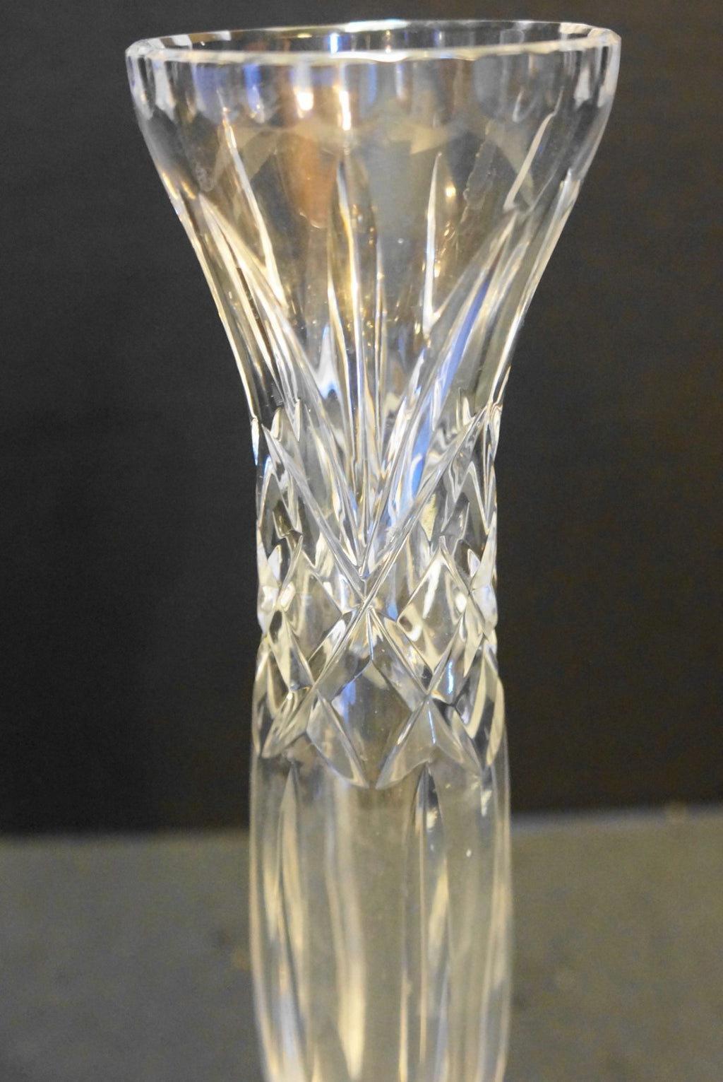 Cut Crystal Diamond Fan Bud Vase 10 IN