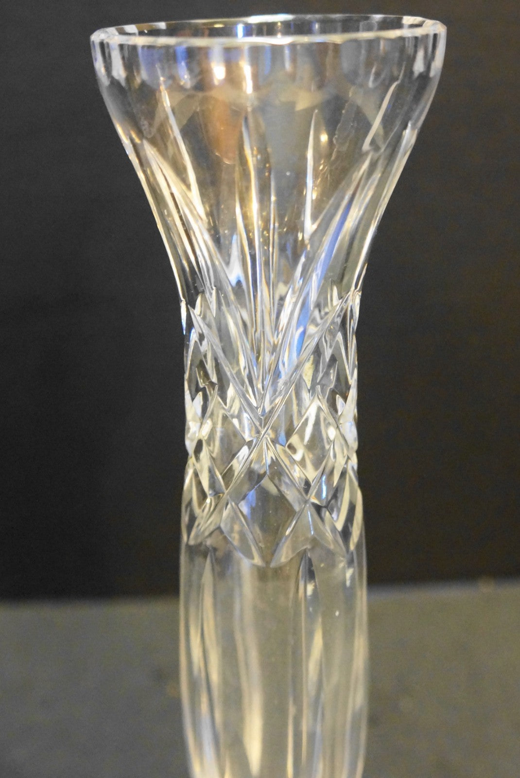 Cut Crystal Diamond Fan Bud Vase 10 IN