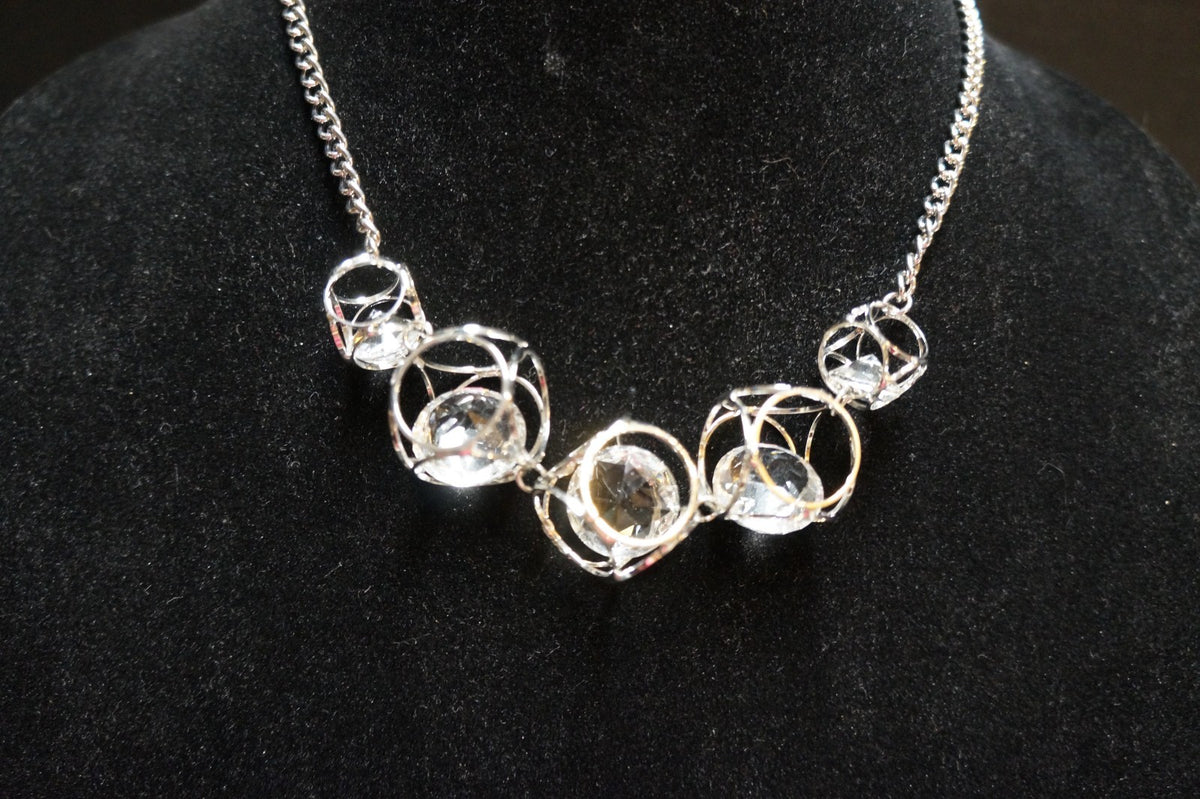 Cato C 1946 Crystal Cage Silvertone Necklace