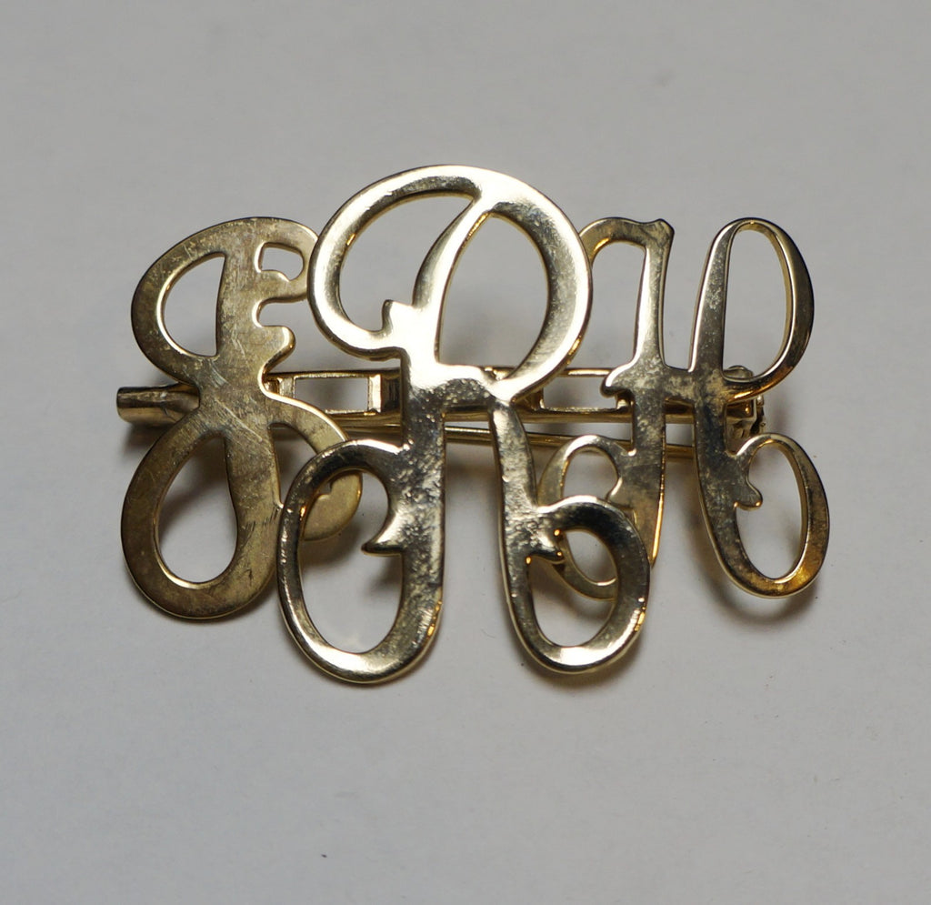 Gold Tone Monogram Pin Midcentury FRH
