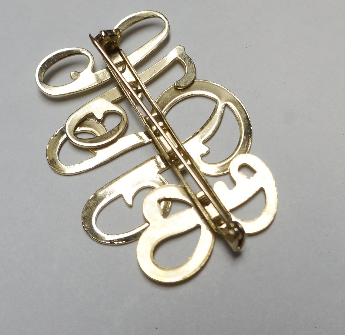 Gold Tone Monogram Pin Midcentury FRH