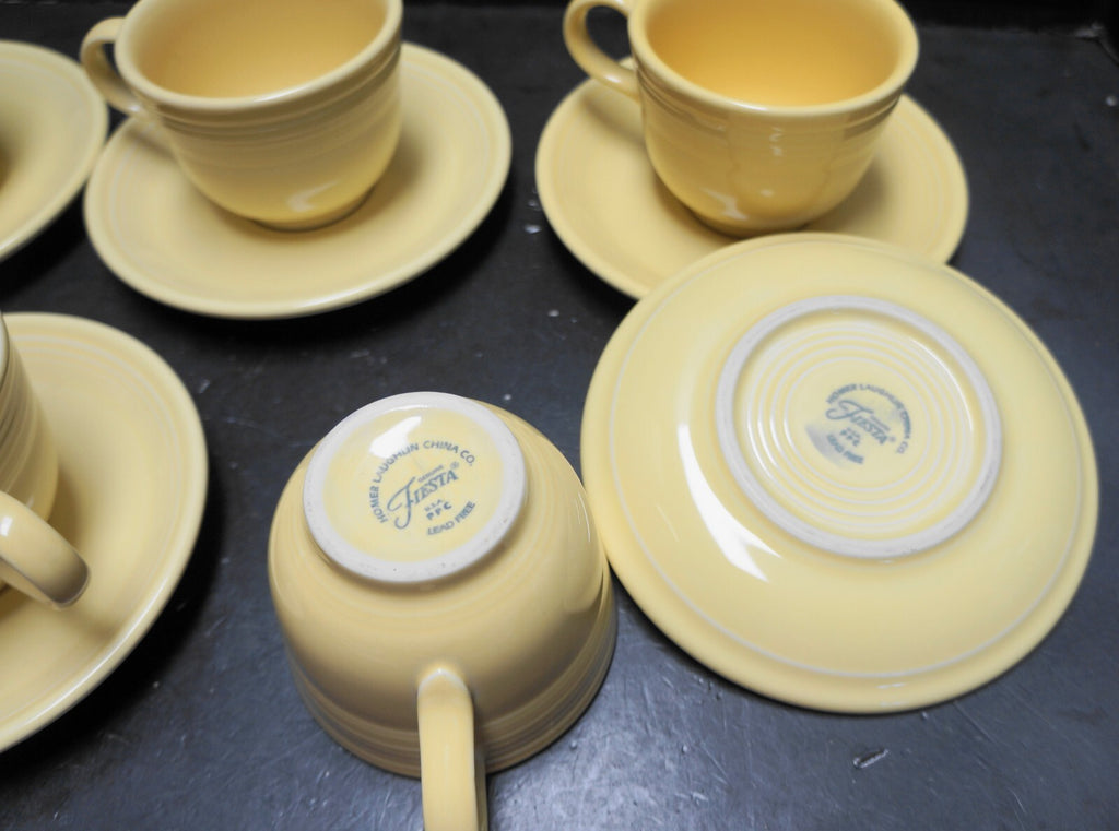 Fiesta Fiestaware Homer Laughlin Yellow Cups and Saucers 5 Sets