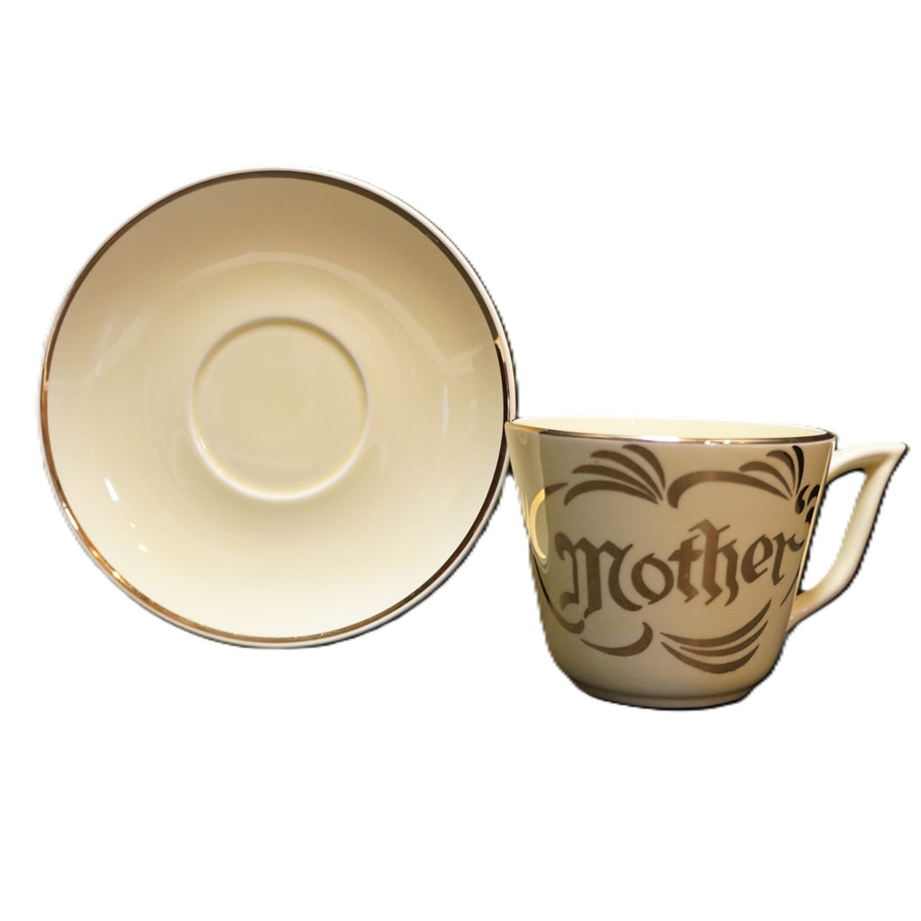 Pearl China Mother 22K Gold Decorated Oversize Cup Saucer 1950s
