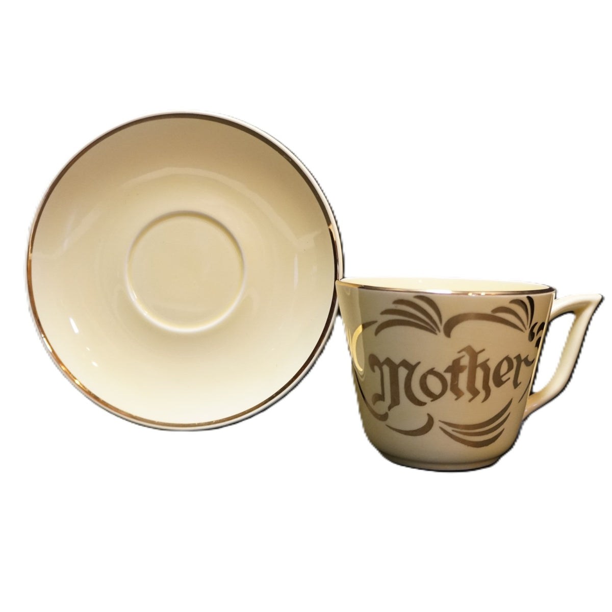 Pearl China Mother 22K Gold Decorated Oversize Cup Saucer 1950s