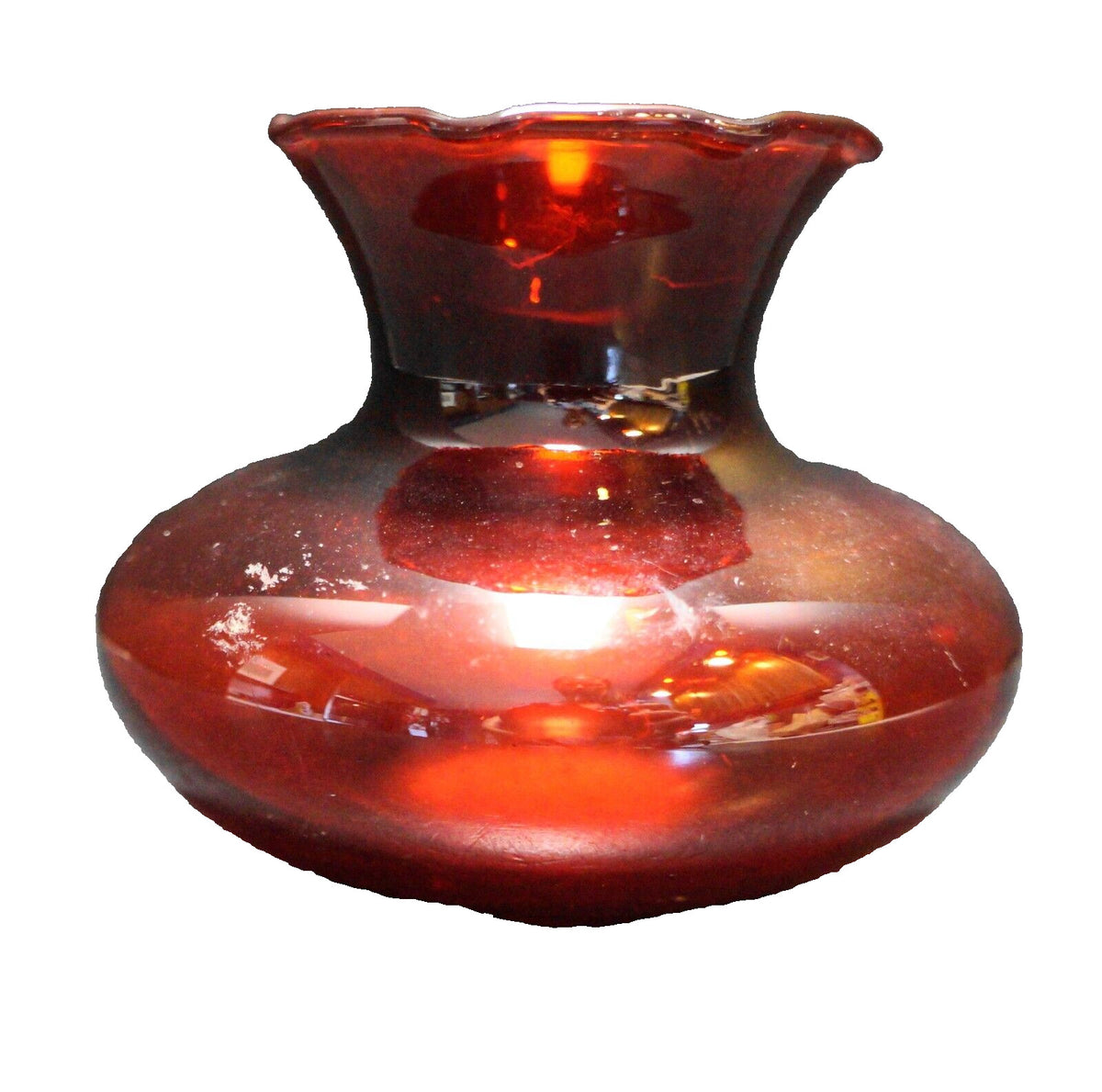 Anchor Hocking Royal Ruby Ivy Crimped Ruffle Top Bud Vase