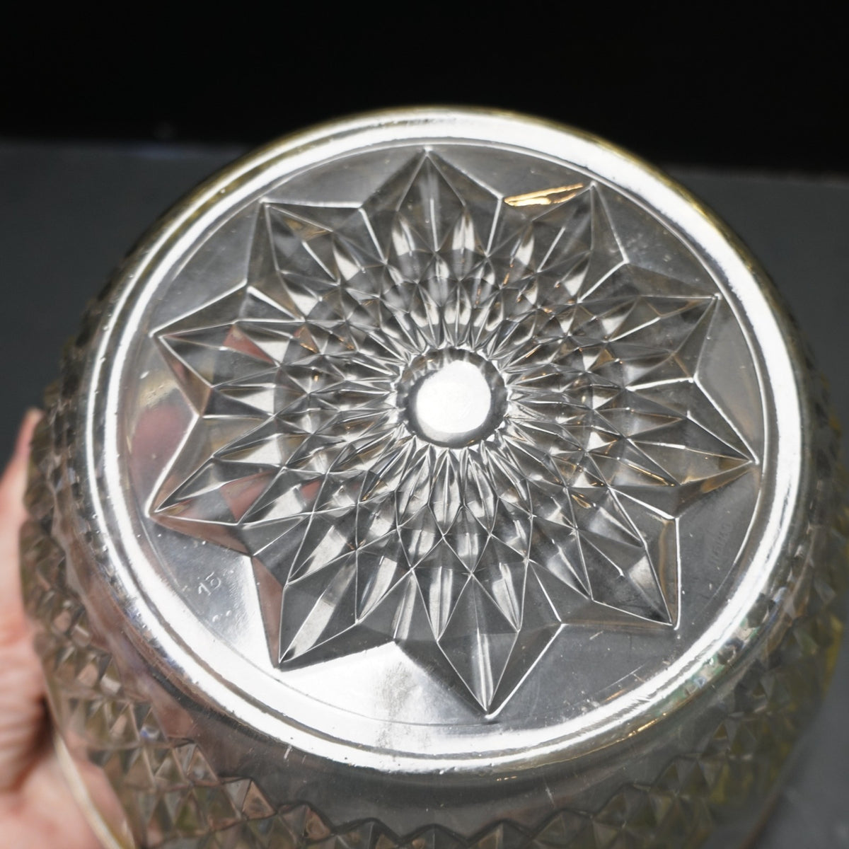 Reims Clear Glass Pressed Diamonds Silver Rim Serving Bowl 9 IN