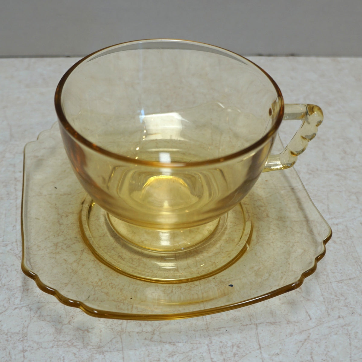 Fostoria Mayfair Topaz Yellow Depression Glass Cup and Saucer